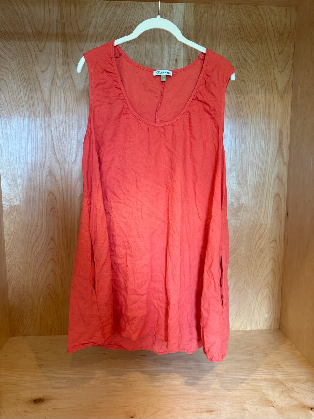 Celandine Sleeveless Scoop Neck linen dress- Coral Red